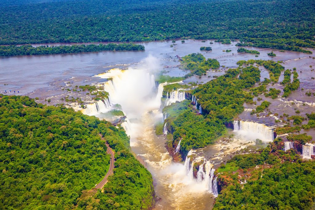 aerial view over the devils throat iguazu falls