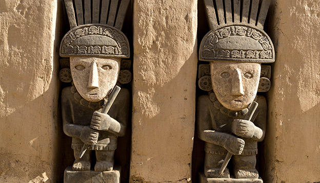 Adobe walls at archeological site Chan Chan in Trujillo, Peru 