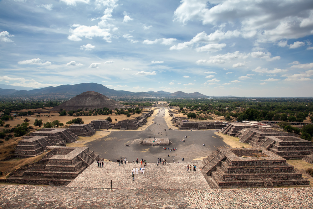 ancient ruins and long road Avenue of the Dead in mexico