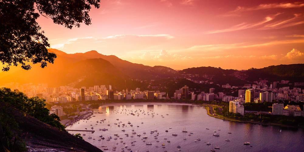 beach in rio with orange sunset