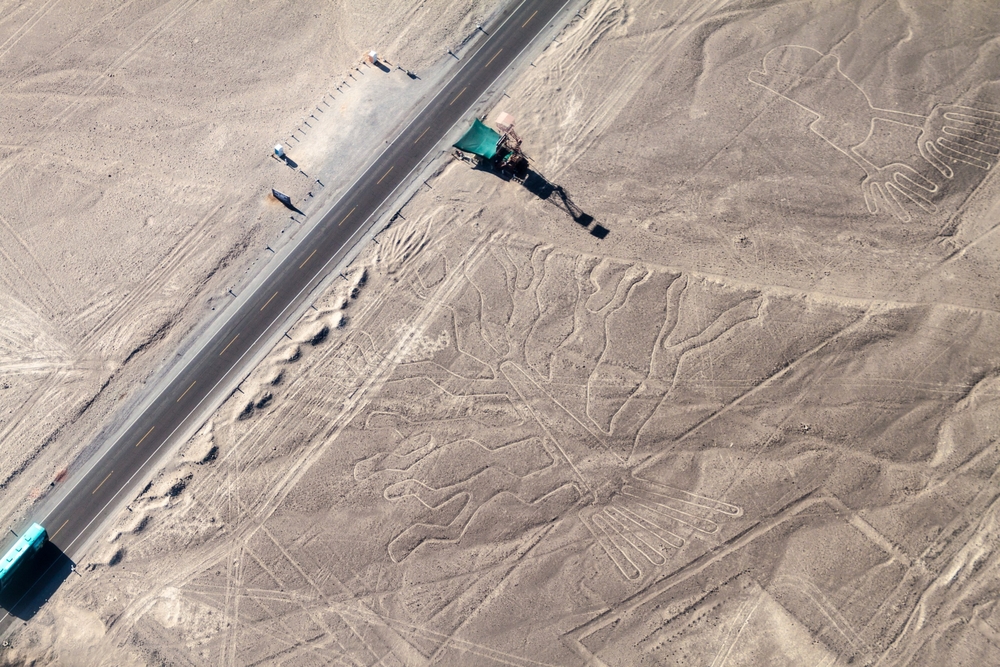 Aerial view of geoglyphs near Nazca