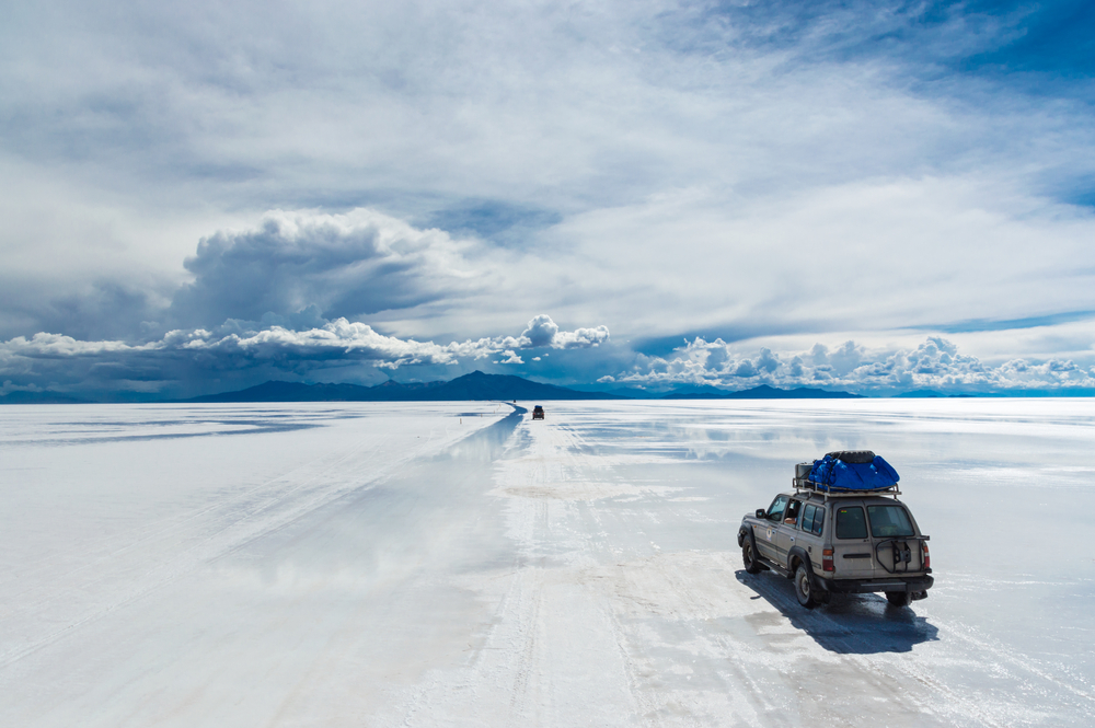 Driving over the Salt Lake. 